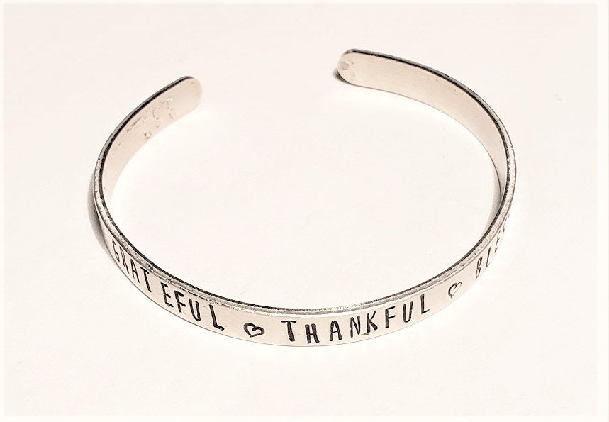 Grateful Cuff Bracelet, Thankful Jewelry, Blessed Cuff Bracelet, Mother's Day Gift, Religious Cuff, Anniversary Gift, Valentine's Gift
