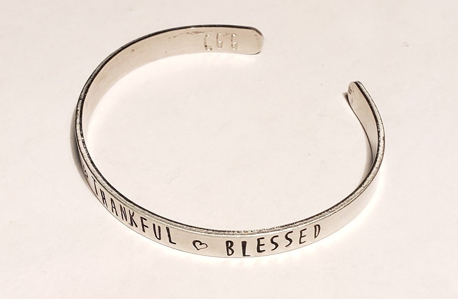 Grateful Cuff Bracelet, Thankful Jewelry, Blessed Cuff Bracelet, Mother's Day Gift, Religious Cuff, Anniversary Gift, Valentine's Gift